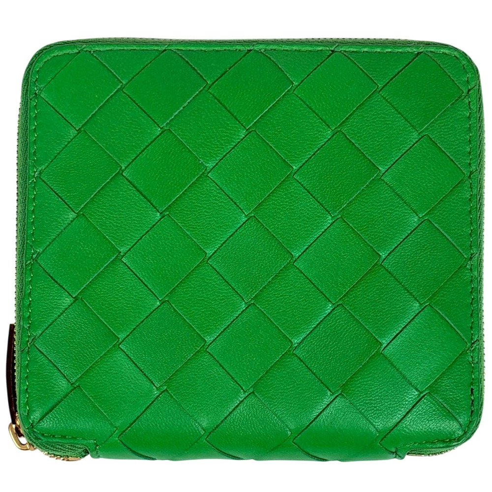 Bottega Veneta Intrecciato Wallet Round Zipper Bi fold Leather Green